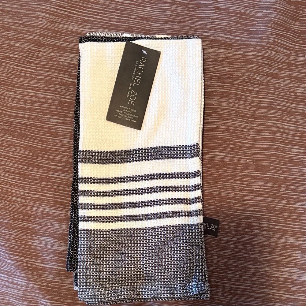 Rachel Zoe Black and Cream Striped Towels - 3 set
